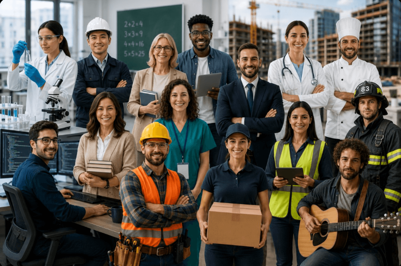 Professionisti italiani di ogni settore: medici, designer, sviluppatori, insegnanti, operai, chef, vigili del fuoco, ingegneri e altri